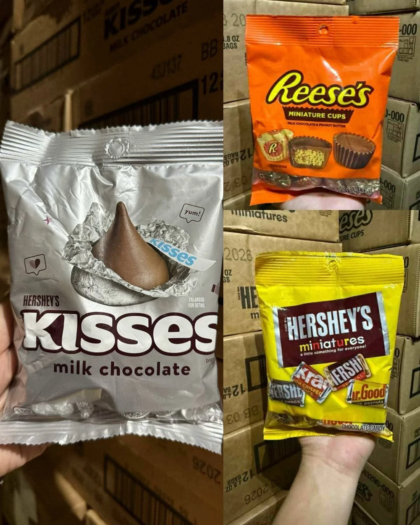 Kisses & Miniatures — คิสเซสช็อกโกแลตนม รีสส์มินิเจอร์คัพส์ และเฮอร์ชีย์ส มินิเจอร์ส